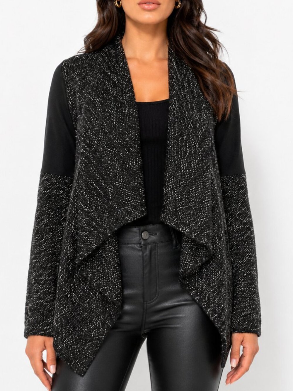 BNCI Grunge Draped Asymmetric Marled Knit Cardigan Sweater Jacket Contrast M